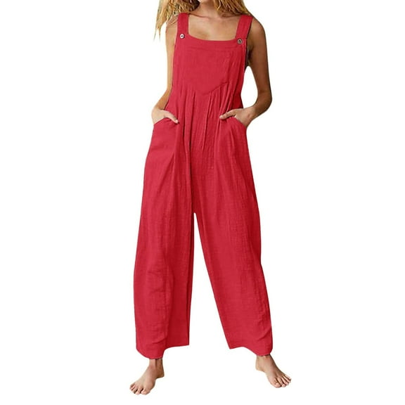 Summer Plus Size Jumpsuits for Women Tummy Control Fashion Solid Color Casual Camis Pocket Sleeveless Suspender Jumpsuit