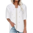 thumbnail image 1 of Summer Plus Size Tops for Womens 2024 Fashion Cotton Linen V-neck Short Sleeved Solid Color T-shirt Tops, 1 of 5
