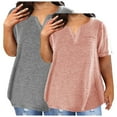 thumbnail image 1 of Summer Plus Size Tops for Womens 2025 Fashion 2PC V-neck Solid Color Oversized T-shirt Top, 1 of 3