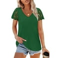 thumbnail image 1 of Summer Plus Size Tops for Womens 2025 Fashion Casual Loose Solid Color V-neck Lace Patchwork Short Sleeved Top, 1 of 9