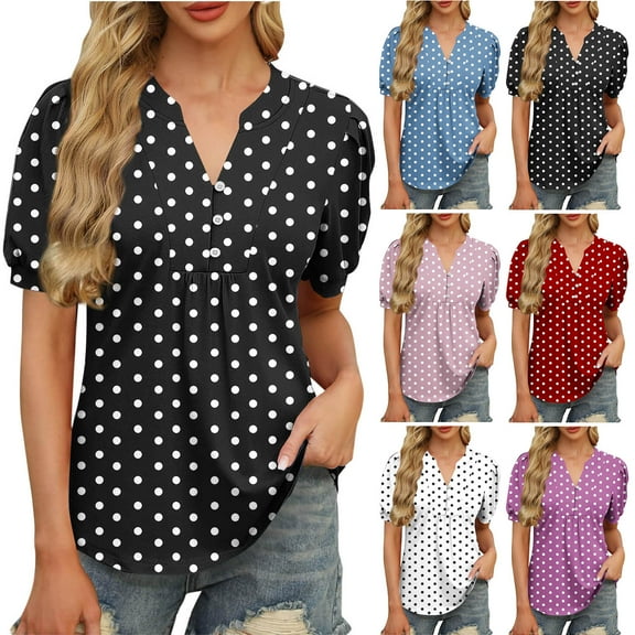 Summer Plus Size Tops for Womens 2025 Fashion Casual Print V-Neck Short Sleeve Casual Blouse