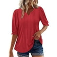 thumbnail image 1 of Summer Plus Size Tops for Womens 2025 Fashion Sexy Short Sleeve Sequins Loose Polluer Solid V-Neck Blouse Shirt, 1 of 8
