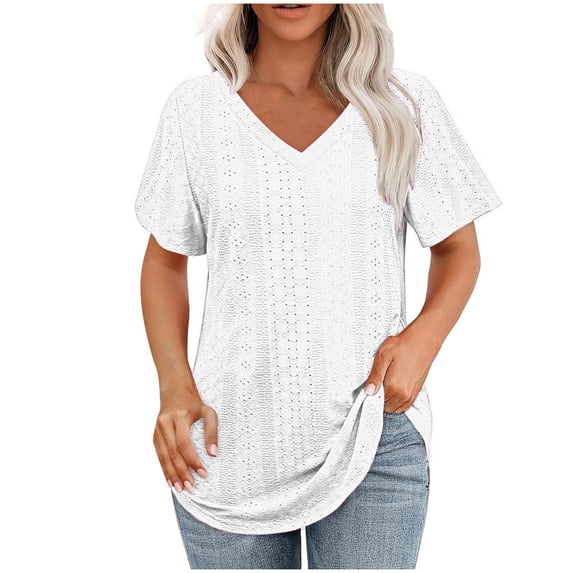 Summer Plus Size Tops for Womens 2025 Fashion V- Neck Printed Casual Pullover With Short Sleeves