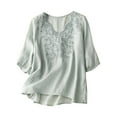 thumbnail image 1 of Summer Womens Tops 2025 Cotton and Linen Plus Size Casual Short Sleeve V-Neck Cotton Irregular Tops Blouse, 1 of 6