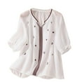 thumbnail image 1 of Summer Womens Tops 2025 Cotton and Linen Plus Size Spring Printed Embroidery Casual Loose T-Shirt Short Sleeve V-Neck Tops Linen Blouse, 1 of 8