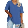 thumbnail image 1 of Up to 65% off! Summer Womens Tops 2025 Oversized V-neck Short Sleeved Solid Summer Base Shirt Sports T-shirt, 1 of 1