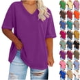 thumbnail image 1 of Up to 65% off! Summer Womens Tops 2025 Oversized V-neck Short Sleeved Solid Summer Base Shirt Sports T-shirt, 1 of 4