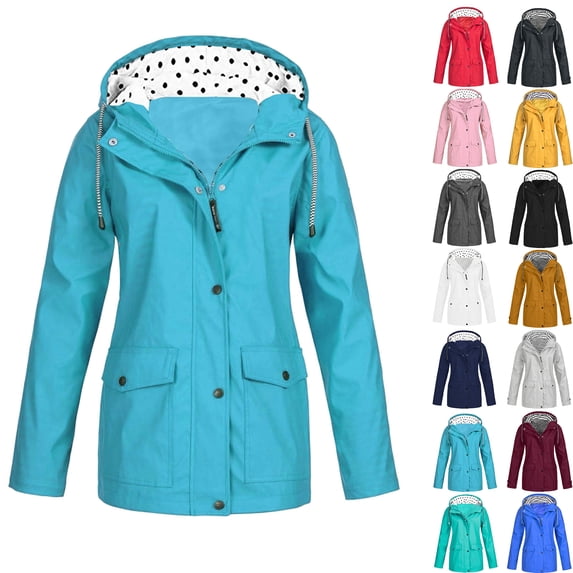 Plus Size Windproof Jackets for Women Fashion Solid Color Outdoor Plus Size Hooded Raincoat Windproof Clearance Under 5$!