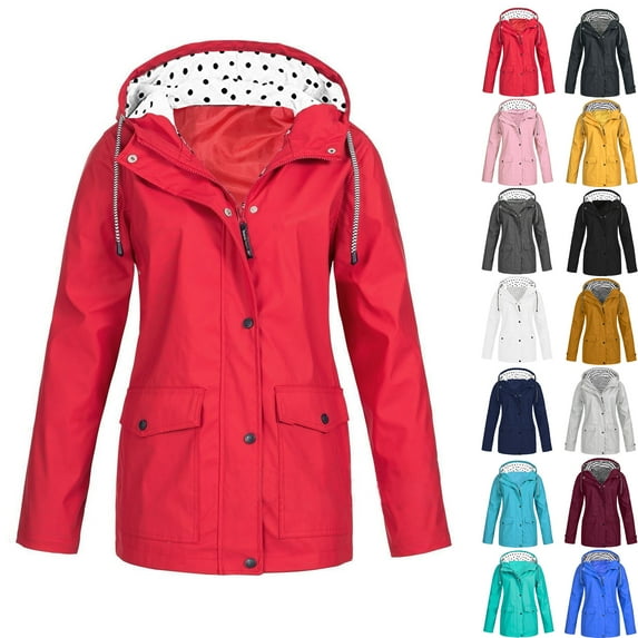 Plus Size Windproof Jackets for Women Fashion Solid Color Outdoor Plus Size Hooded Raincoat Windproof Clearance Under 5$!