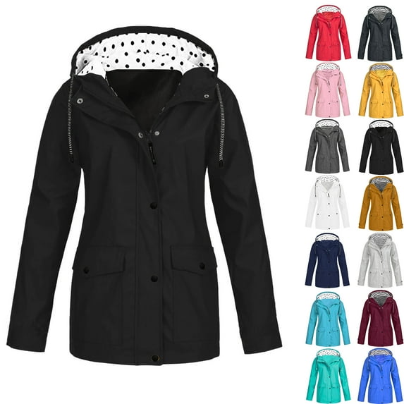 Plus Size Windproof Jackets for Women Fashion Solid Color Outdoor Plus Size Hooded Raincoat Windproof Clearance Under 5$!
