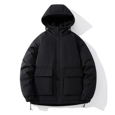 Up to 65% off!Winter Warm Plus Size Jackets for Mens Fashion Solid Color Windproof Zipper Pocket Drawstring Long Sleeved Hooded Casual Jacket