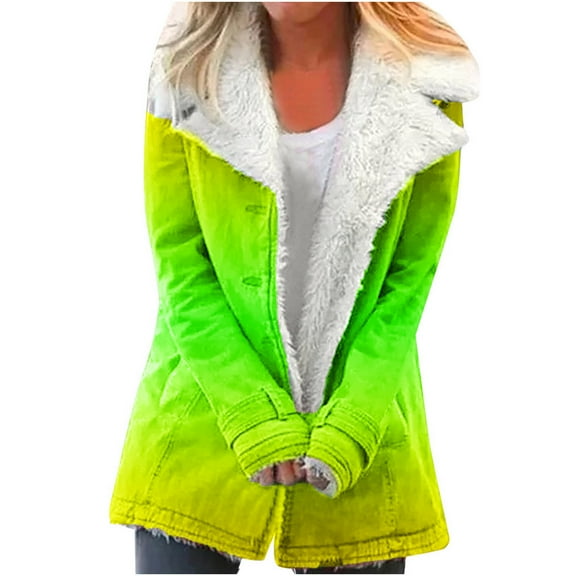 Winter Warm Plus Size Jackets for Womens Fashion Zip Up Composite Plush Button Lapels Jacket Outwear Coat