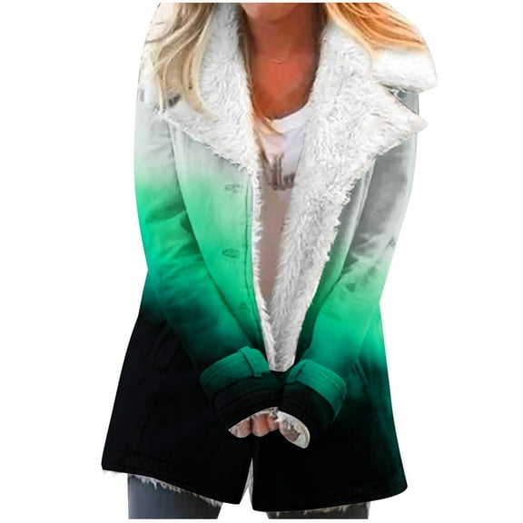 Winter Warm Plus Size Jackets for Womens Fashion Zip Up Composite Plush Button Lapels Jacket Outwear Coat