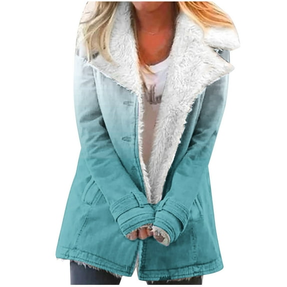 Winter Warm Plus Size Jackets for Womens Fashion Zip Up Composite Plush Button Lapels Jacket Outwear Coat