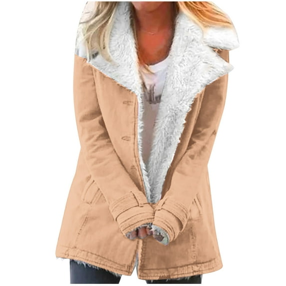 Winter Warm Plus Size Jackets for Womens Fashion Zip Up Composite Plush Button Lapels Jacket Outwear Coat