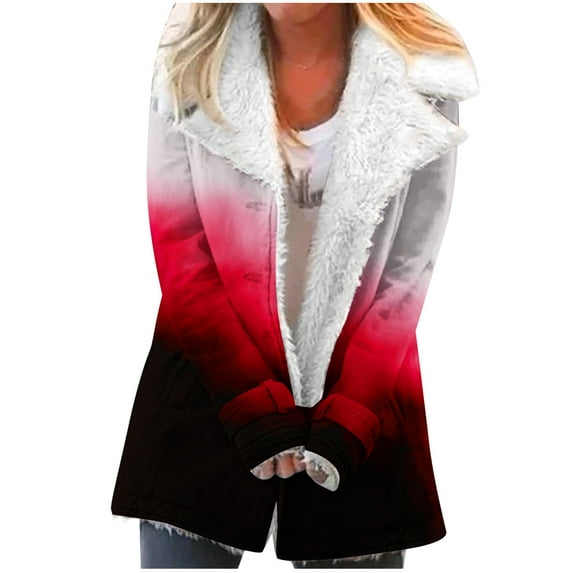 Winter Warm Plus Size Jackets for Womens Fashion Zip Up Composite Plush Button Lapels Jacket Outwear Coat