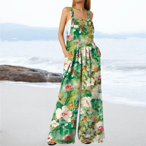 Up to 65% off!Women' Casual and Elegant Jumpsuits Summer Fashion Button Pocket Printed Loose Jumpsuit