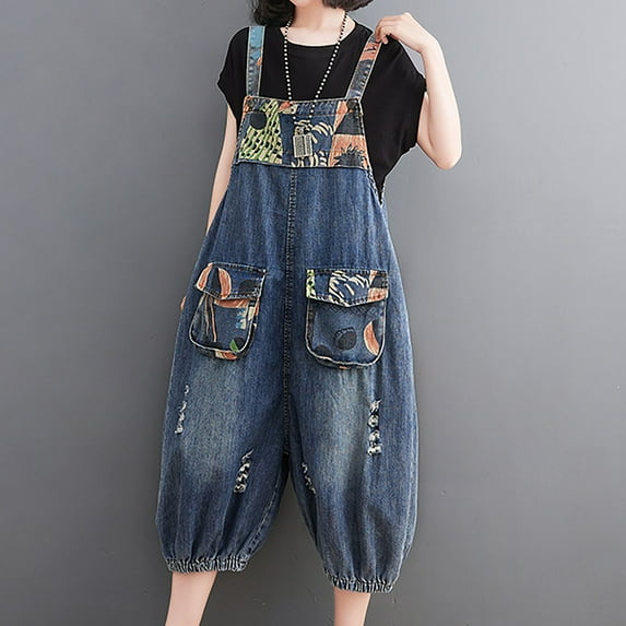 Up to 65% off!Women' Casual and Elegant Jumpsuits Summer Fashion Denim Jumpsuit Pants Pocket Button Loose Denim Jumpsuit Pants Strap Pants