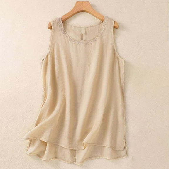 Up to 65% off Women Tank Tops, Xunlbb Ladies' Summer Cotton And Sleeveless Solid Color Casual T-shirt V-neck Strap Top(Beige,XL)