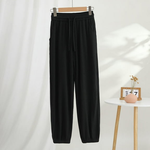 Up to 65% off Women's Capri Pants, Ice Silk Lantern Pants Women's Pants Sports Summer Thin Loose Tie Feet Casual Harlan Style(Black,XXXL)