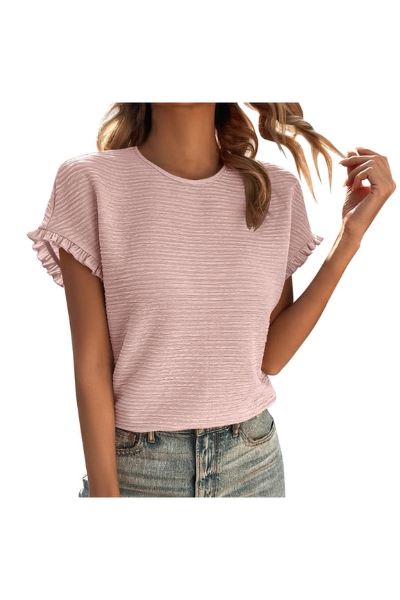 Up to 65% off!Women's Spring/Summer Fashion Casual Loose Round Neck Short Sleeve Women's Top,Pink L