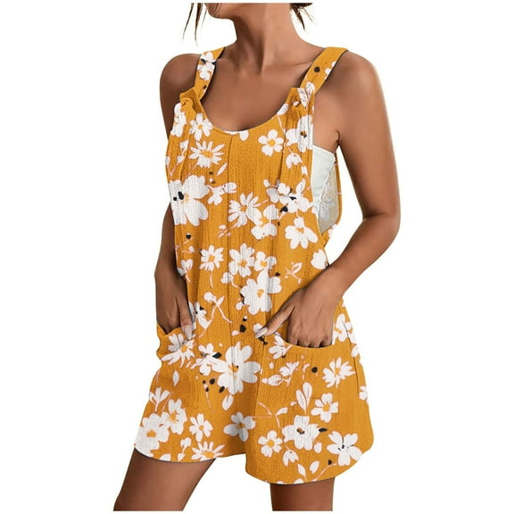 Up to 65% off! Women's Summer Comfortable Casual Suspender Printing Shorts Pocket Jumpsuit Shorts with Pockets 2025 Clothes