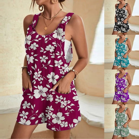 Up to 65% off! Women's Summer Comfortable Casual Suspender Printing Shorts Pocket Jumpsuit Shorts with Pockets 2025 Clothes