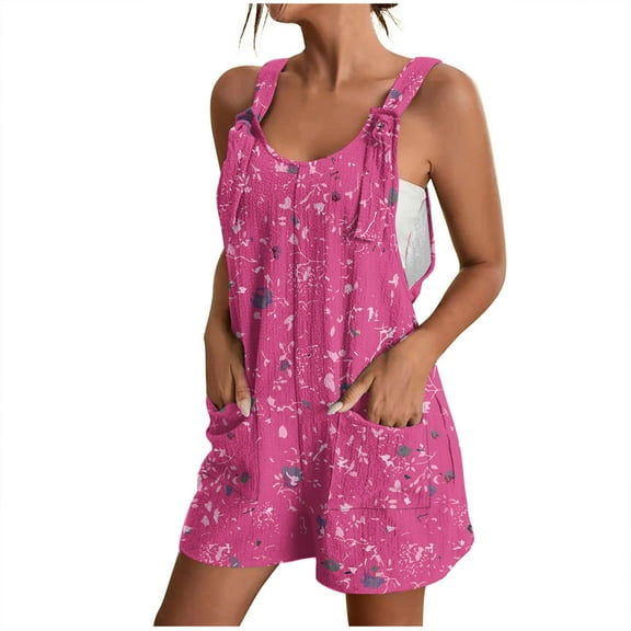Up to 65% off! Women's Summer Comfortable Casual Suspender Printing Shorts Pocket Jumpsuit Shorts with Pockets 2025 Clothes