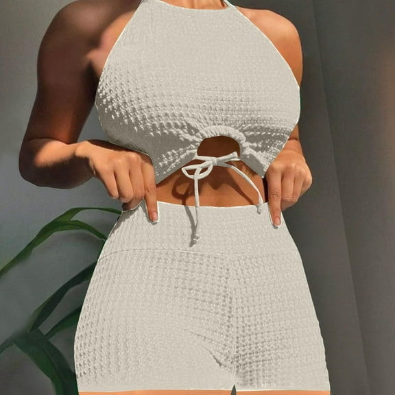 Up to 65% off Womens Bathing Suits New Fashion Comfortable Bikini Women's Plain Color Swimsuit Bikinis Swim Top with Shorts