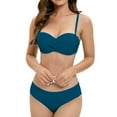 thumbnail image 1 of Up to 65% off Womens Bathing Suits Women Solid Color Backless Strap Bikini Swimsuit Racerback Tops with Bikinis Bottom, 1 of 8