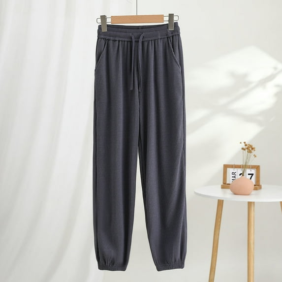 Up to 65% off Womens Capris, Xunlbb Ice Silk Lantern Pants Women's Pants Sports Summer Thin Loose Tie Feet Casual Harlan Style(Gray,XL)