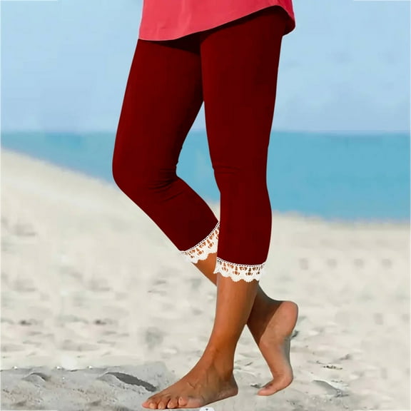 Up to 65% off Womens Capris, Xunlbb Women's Summer High Waisted Solid Color Capris Matching Slim Fitting Yoga Gym Pants(Wine,S)