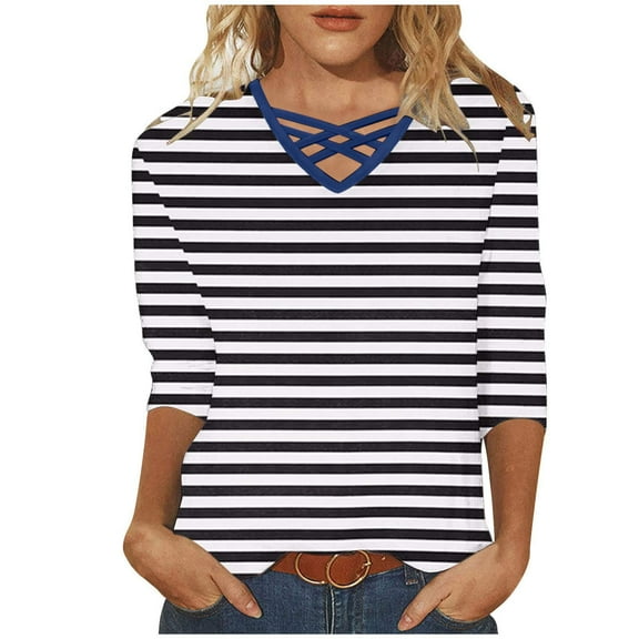 Up to 65% off! Womens' Fashion 3/4 Sleeve Plus Size Shirts Tops Casual V-neck Top Long Sleeved V-neck Top/Shirt