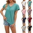 thumbnail image 1 of Womens Fashion Summer Tops 2025 Plus Size Casual Solid Color Short Sleeve V-Neck Blouses Shirts, 1 of 8