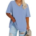 thumbnail image 1 of Womens Fashion Summer Tops 2025 Plus Size Oversized V-neck Short Sleeved Solid Base Shirt Sports T-shirt, 1 of 4