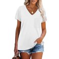 thumbnail image 1 of Up to 65% off!Womens Fashion Summer Tops 2025 Plus Size V-Neck Short Sleeve Lace Tops T-Shirt Tees Loose Short Blouse, 1 of 9