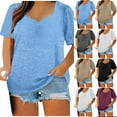 thumbnail image 1 of Womens Fashion Summer Tops 2025 Plus Size V-neck Solid Color Oversized T-shirt Top, 1 of 7