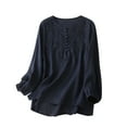 thumbnail image 1 of Womens Summer Tops 2024 Plus Size Fashion Long Sleeve Cotton and Linen Spring V-neck Tops Loose Blouse Casual Work Tunic Tops, 1 of 6