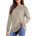 thumbnail image 1 of Womens Tops 2026 Plus Size Fashion Shirts Casual Loose Round Neck Brushed Ribbed Solid Color Top Long Sleeve T-shirt, 1 of 6