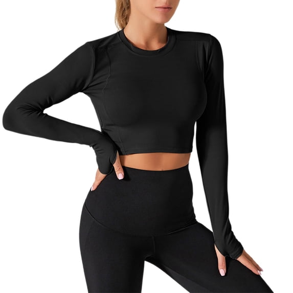 Womens Tops 2026 Plus Size Fashion Shirts Long Sleeve Solid Color Thumb Buckle Sports Sun Protection