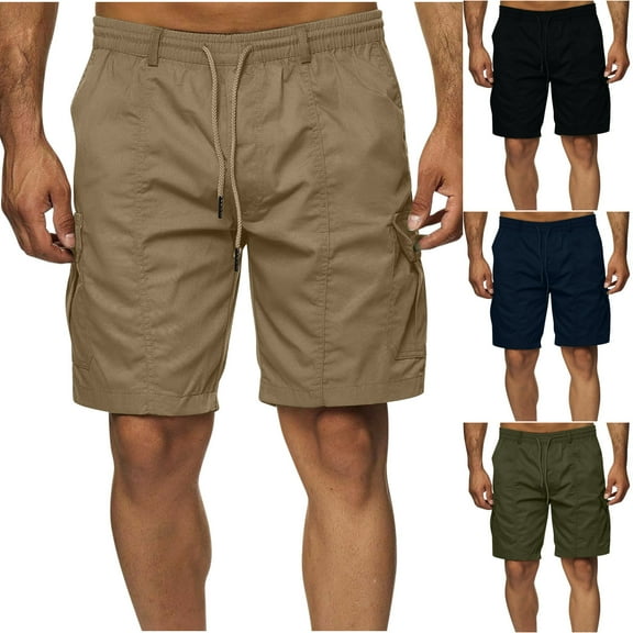 Up to 65% off Xunlbb Men's Summer Cargo Shorts Men's Casual Solid Color Casual Drawstring Pockets Elastic Sports Shorts Gift for Him, M-3XL