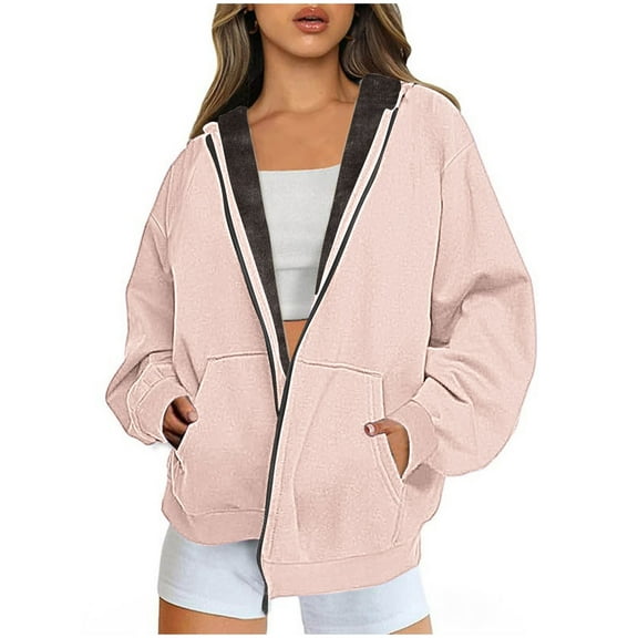 Zip Up Hoodies for Womens Pullover Plus Size Fashion Winter Warm And Fleece Heavy Printed Hooded Jacket With Zipper Double Pockets