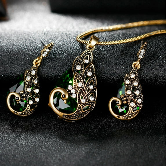 Up to 65% off amlbb Necklaces for Women Women's Peacock Pendant Earring Necklace Vintage Wedding Jewellery Set Pendant Necklace