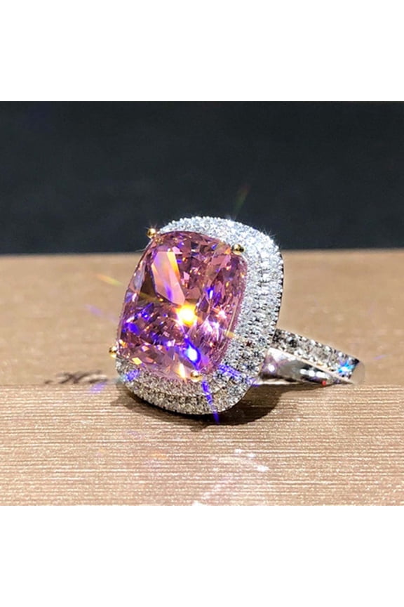 Up to 65% off amlbb Rings for Women Luxury Square Micro-Inlaid Pink Diamond Ring Zircon Ring Ladies Engagement Wedding Jewelry Gift on Clearance