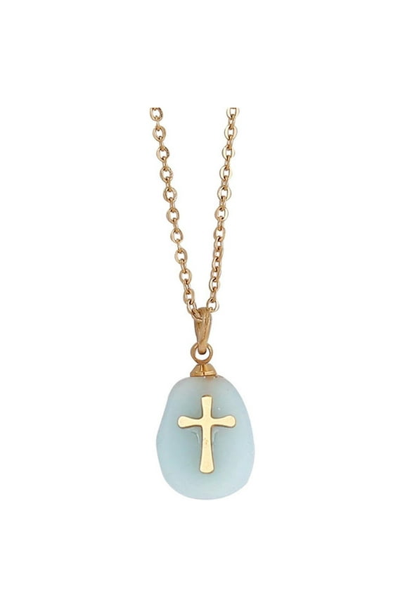 Up to 65% off amlbb Unique Gift for Her Stainless Steel Natural Stone Cross Necklace Female Clavicle Chain Necklace for Women on Clearance