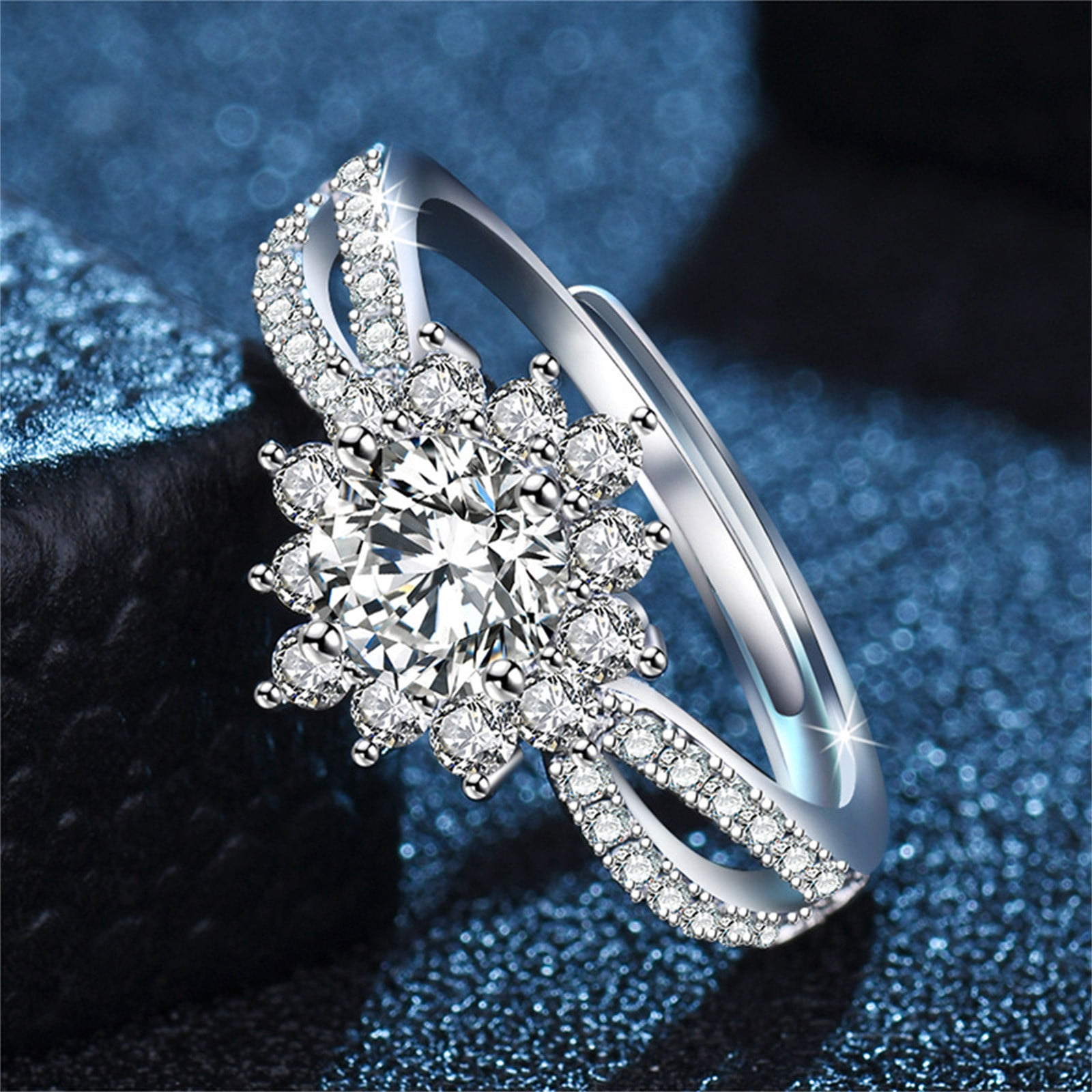 Amazon.com: Fashion 925 Sterling Silver Shiny Full Diamond Ring Princess  Square Cubic Zirconia Rings CZ Diamond Multi Row Ring Eternity Engagement  Wedding Band Ring for Women (US Code 9) : Clothing, Shoes