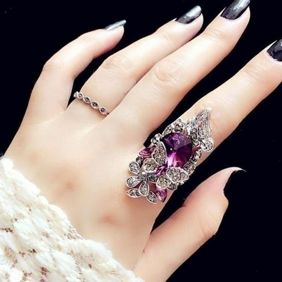 Up to 65% off amlbb Women Rings Fashion jewelry Retro sapphire & Amethyst inlay Butterfly ring (two - piece)Size Jewelry Gift on Clearance