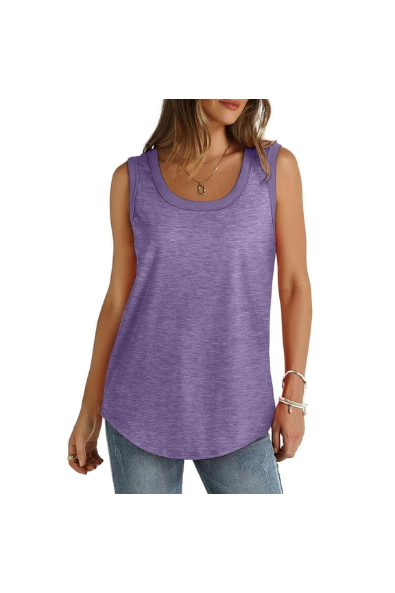 Up to 50% off! Kmdttou Summer Women Solid Color Round Neck Sleeveless Casual Tee Tops Tank Fashion Layering Slim Trendy Cool Tops