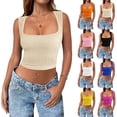 thumbnail image 1 of Up to&nbsp;50%&nbsp;off！ Kmdttou Women's Sexy Collar Solid Color Sleeveless T-Shirt Tank Blouse Crop Tops Fashion Layering Slim Trendy Cool Tops, 1 of 5