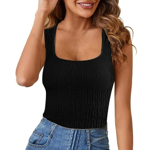 Up to 50% off！ Kmdttou Women's Sexy Collar Solid Color Sleeveless T-Shirt Tank Blouse Crop Tops Fashion Layering Slim Trendy Cool Tops